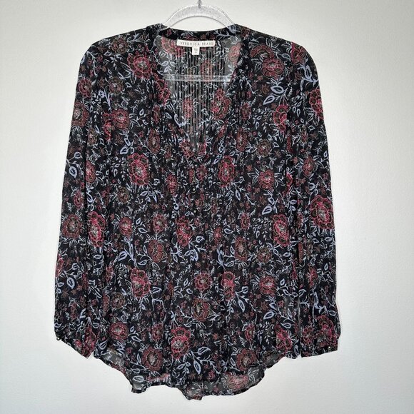 Veronica Beard 100% Silk Blouse Sz 10 Floral - Picture 1 of 10